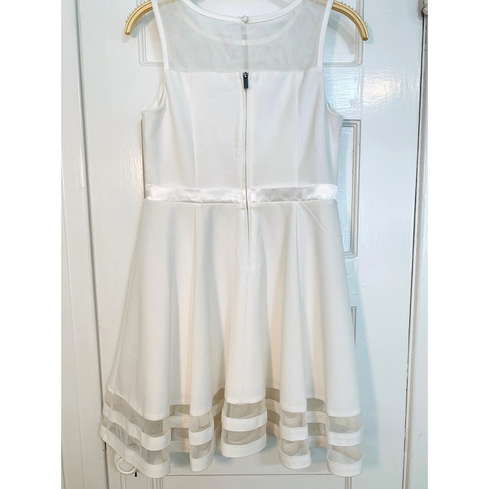 Calvin Klein Fit and Flare Sleeveless White Dress Mesh Bachelorette / Size 10-12 - Picture 11 of 16